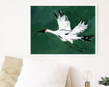 Load image into Gallery viewer, Single Crane in Flight (Deep Green), Fine Art Print