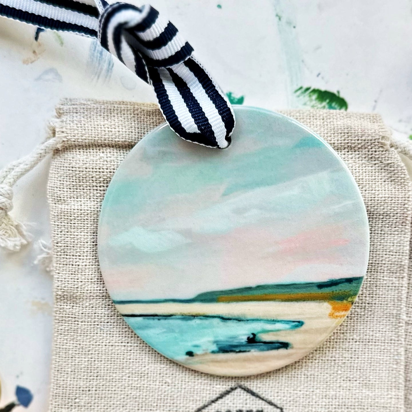Crane Beach, Pastel Beach Ornament on Ceramic