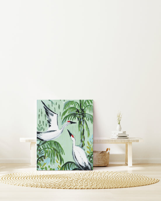 Tropical Birds Amongst the Palms on Canvas Wrap