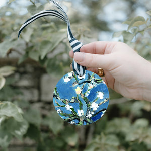 Van Gogh's Blossoms, Blue Floral Ornament on Metal