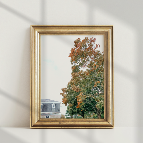 Vertical Fall Foliage Art framed in gold