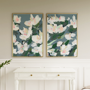 Midnight Garden, Hague Blue, Abstract Floral, Set of 2 Prints