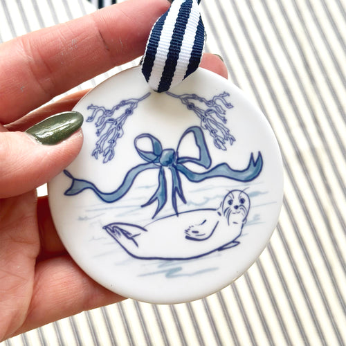 Chinoiserie Seal in Blue and White, Tree Ornament