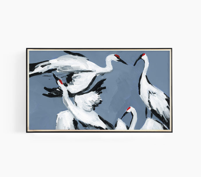 Sandhill Crane Grouping on Dutch Blue, Samsung Frame TV File