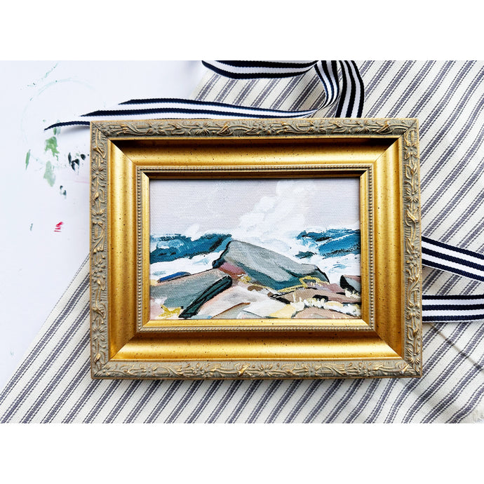 Breaking Surf on Rocks, custom framed print on canvas