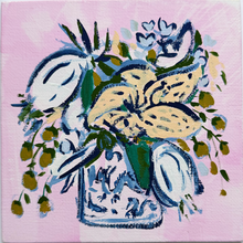 Load image into Gallery viewer, Floral Composition with Dragon Vase, Original Painting on Canvas Panel