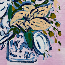 Load image into Gallery viewer, Floral Composition with Dragon Vase, Original Painting on Canvas Panel