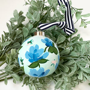 Holiday with Hydrangeas, Hand-Painted Ceramic Ornament