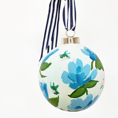 Holiday with Hydrangeas, Hand-Painted Ceramic Ornament