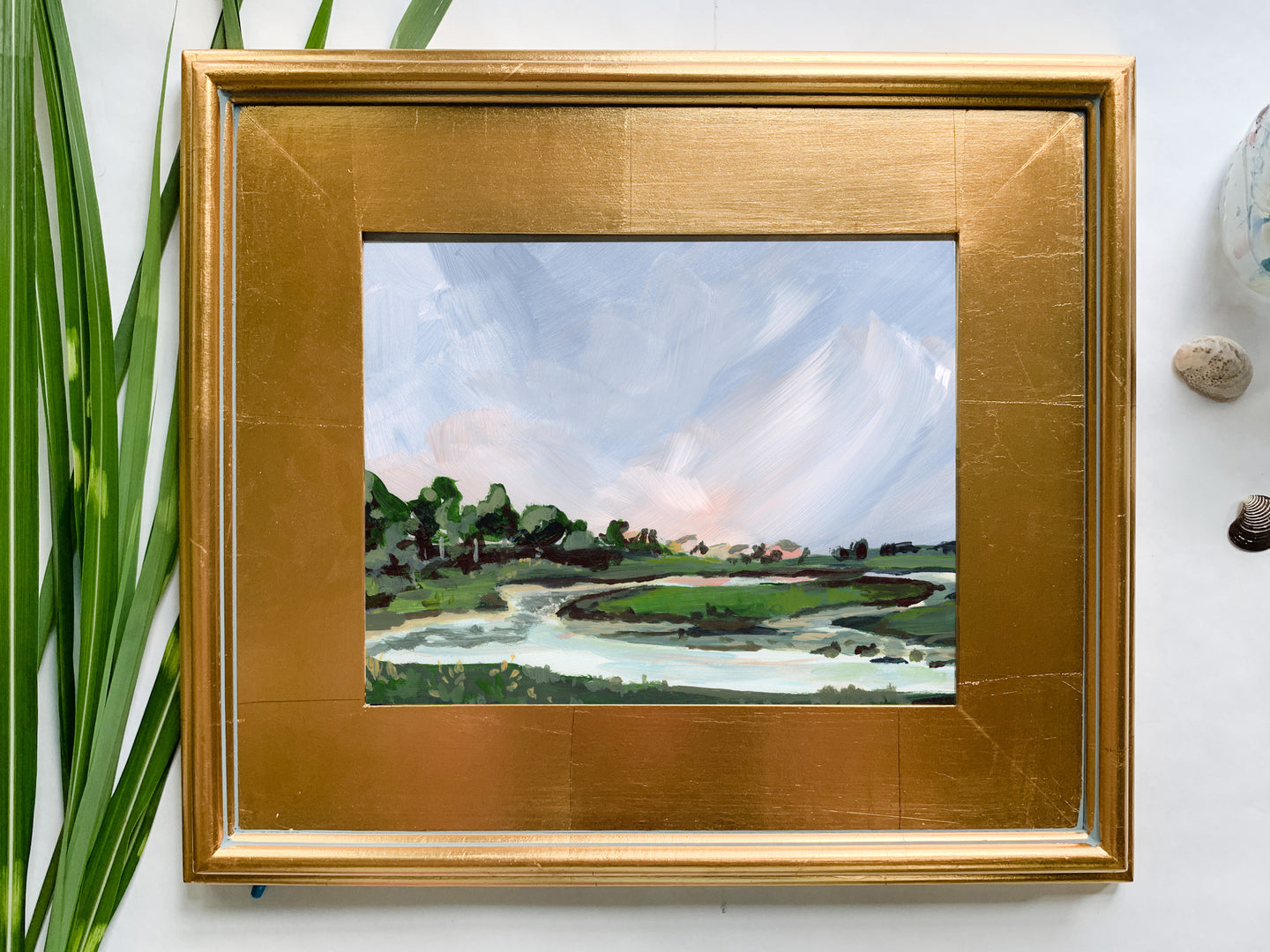 Coastal Maine on Canvas, Custom Framed in Gold