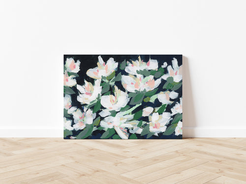White Blossoms at Midnight on Canvas Wrap