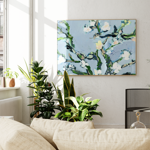 Contemporary Floral Art Print- Horizontal- framed 