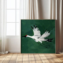 Load image into Gallery viewer, Single Crane in Flight (Deep Green), Fine Art Print