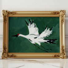 Load image into Gallery viewer, Single Crane in Flight (Deep Green), Fine Art Print