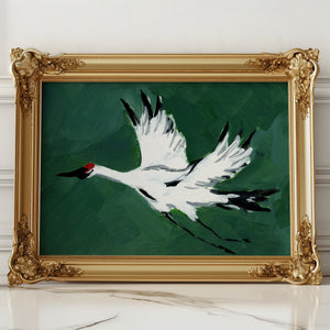 Single Crane in Flight (Deep Green), Fine Art Print