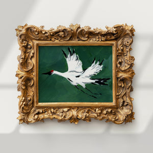 Single Crane in Flight (Deep Green), Fine Art Print