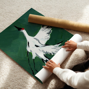 Single Crane in Flight (Deep Green), Fine Art Print
