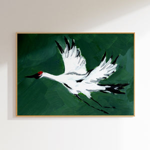 Single Crane in Flight (Deep Green), Fine Art Print