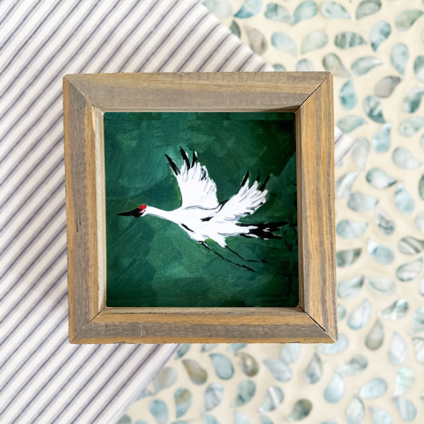 Crane in Flight, with Handmade Wooden Tabletop Frame