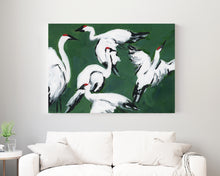 Load image into Gallery viewer, Sandhill Crane Grouping on Jade Green on Canvas Wrap