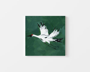 Single Crane in Flight, Deep Green on Canvas Wrap