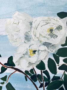 Serena, White Flowers on Nautical Stripe
