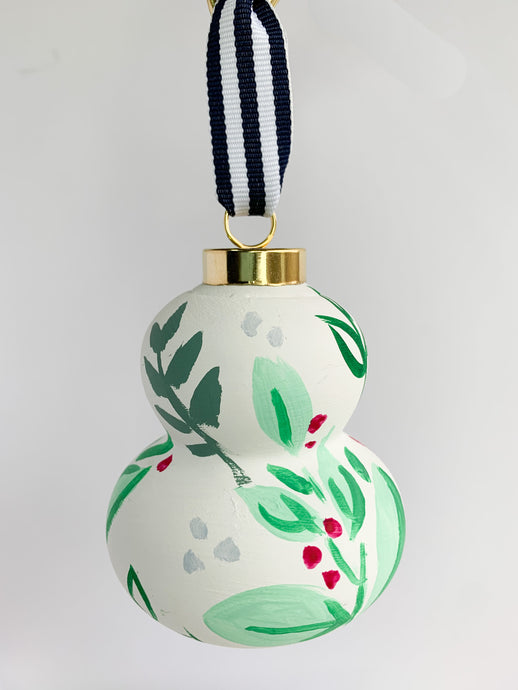 Evergreen Joy, double gourd drop- Hand Painted Bisque Ornament