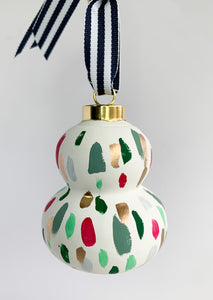 Christmas Confetti, double gourd drop- Hand Painted Bisque Ornament